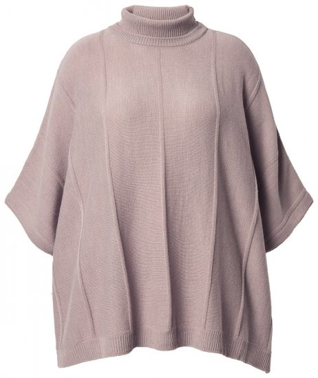 Ulla Popken 844996 Poncho reiat din merinos cu guler pe gât Maro deschis - Ponchouri și pelerine - 