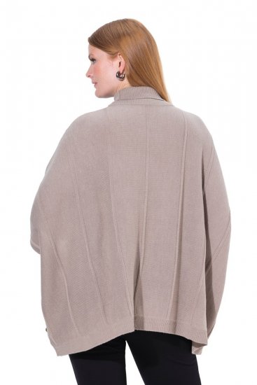 Ulla Popken 844996 Poncho reiat din merinos cu guler pe gât Maro deschis - Ponchouri și pelerine - 