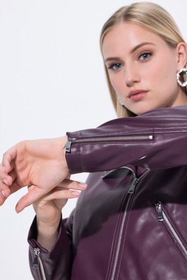 Ulla Popken 845121 Geacă biker din piele ecologică Prună - Geci - Jachete de damă marimi mari