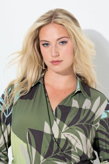 Ulla Popken 845122 Rochie midi imprimată cu buzunare Turcoaz - Rochii midi - Rochii midi la marimi mari