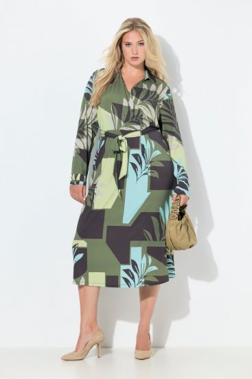 Ulla Popken 845122 Rochie midi imprimată cu buzunare Turcoaz - Rochii midi - Rochii midi la marimi mari