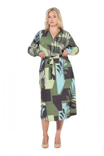 Ulla Popken 845122 Rochie midi imprimată cu buzunare Turcoaz - Rochii midi - Rochii midi la marimi mari
