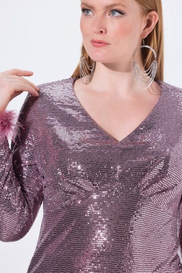 Ulla Popken 845145 Rochie cu paiete cu decolteu în V Roz - Rochii de seară - Rochii de seară marimi mari