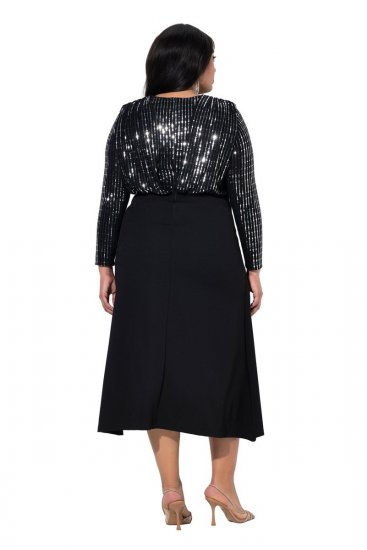 Ulla Popken 845151 Rochie în dungi cu decolteu în V Neagră - Rochii de seară - Rochii de seară marimi mari