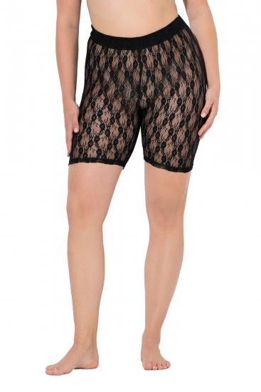 Ulla Popken 845290 Pantaloni scurți anti-frecare cu flori cu dantelă Neagră - Pantaloni scurți anti-frecare - 