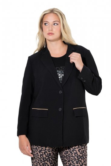 Ulla Popken 845336 Sacou elastic oversize cu doi nasturi Neagră - Sacouri - Sacouri în Mărimi Mari pentru Femei