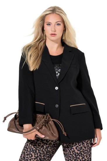 Ulla Popken 845336 Sacou elastic oversize cu doi nasturi Neagră - Sacouri - Sacouri în Mărimi Mari pentru Femei