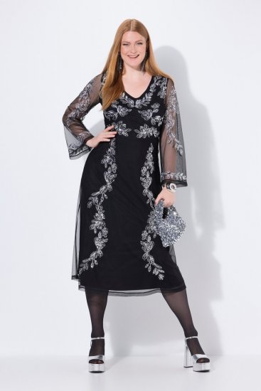 Ulla Popken 845366 Rochie de seară cu decolteu în V Neagră - Rochii de seară - Rochii de seară marimi mari