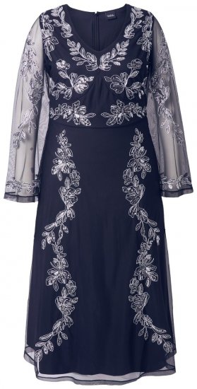 Ulla Popken 845366 Rochie cu paiete cu flori Bleumarin - Rochii de seară - Rochii de seară marimi mari