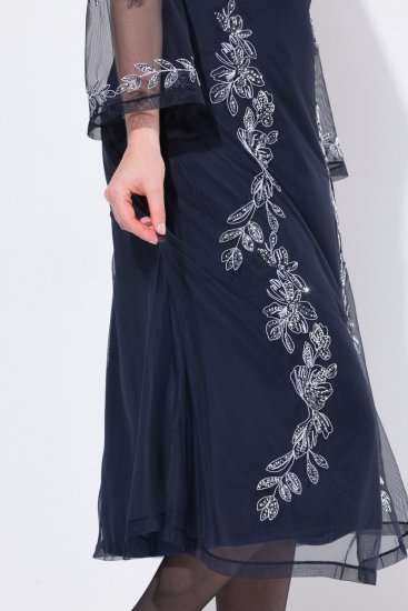 Ulla Popken 845366 Rochie cu paiete cu flori Bleumarin - Rochii de seară - Rochii de seară marimi mari