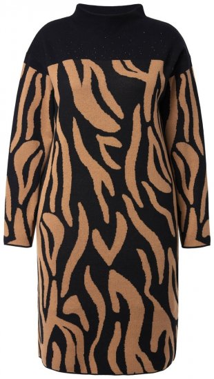 Ulla Popken 845378 Rochie tricotată cu imprimeu animal Bej - Rochii de seară - Rochii de seară marimi mari