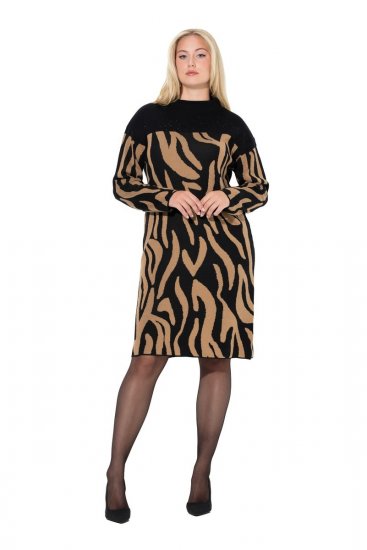 Ulla Popken 845378 Rochie tricotată cu imprimeu animal Bej - Rochii de seară - Rochii de seară marimi mari