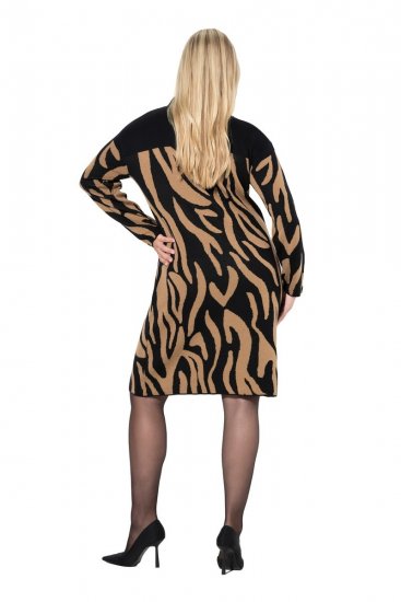 Ulla Popken 845378 Rochie tricotată cu imprimeu animal Bej - Rochii de seară - Rochii de seară marimi mari