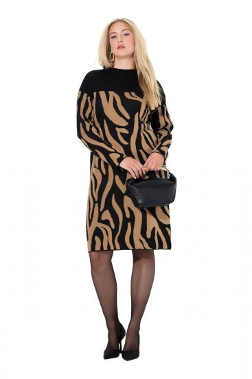 Ulla Popken 845378 Rochie tricotată cu imprimeu animal Bej - Rochii de seară - Rochii de seară marimi mari