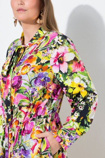 Ulla Popken 845512 Rochie tip cămașă cu flori Roșu fructe de pădure - Rochii midi - Rochii midi la marimi mari