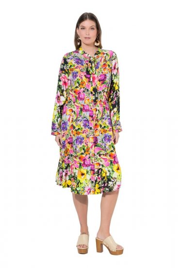 Ulla Popken 845512 Rochie tip cămașă cu flori Roșu fructe de pădure - Rochii midi - Rochii midi la marimi mari