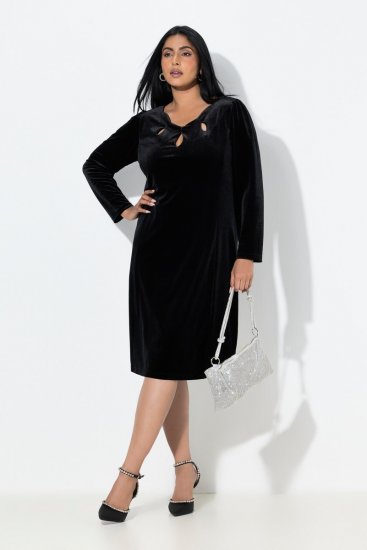 Ulla Popken 845573 Rochie din catifea cu mânecă lungă Neagră - Rochii de seară - Rochii de seară marimi mari