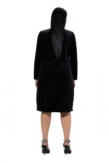 Ulla Popken 845573 Rochie din catifea cu mânecă lungă Neagră - Rochii de seară - Rochii de seară marimi mari