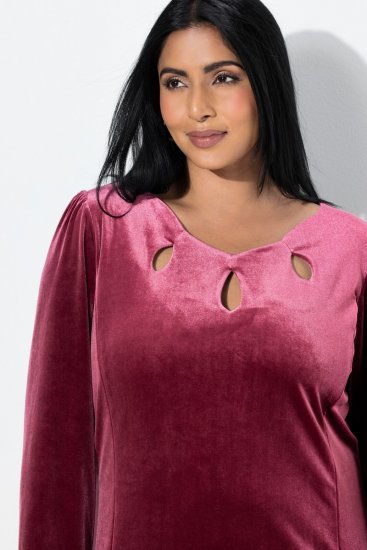 Ulla Popken 845573 Rochie din catifea cu mânecă lungă Roșu vin - Rochii de seară - Rochii de seară marimi mari