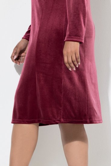 Ulla Popken 845573 Rochie din catifea cu mânecă lungă Roșu vin - Rochii de seară - Rochii de seară marimi mari