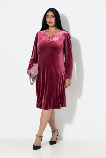 Ulla Popken 845573 Rochie din catifea cu mânecă lungă Roșu vin - Rochii de seară - Rochii de seară marimi mari