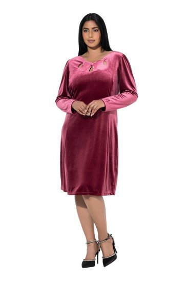 Ulla Popken 845573 Rochie din catifea cu mânecă lungă Roșu vin - Rochii de seară - Rochii de seară marimi mari
