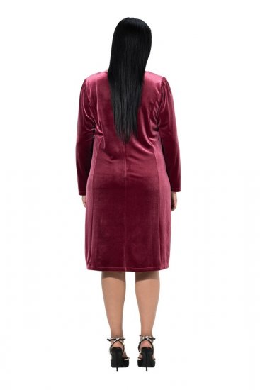 Ulla Popken 845573 Rochie din catifea cu mânecă lungă Roșu vin - Rochii de seară - Rochii de seară marimi mari