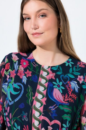 Ulla Popken 845649 Rochie din șifon cu flori Bleumarin - Rochii midi - Rochii midi la marimi mari