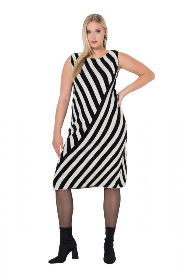 Ulla Popken 845784 Rochie tricotată în dungi Neagră - Rochii de vară - Rochii de vară marimi mari