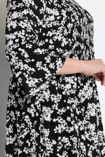 Ulla Popken 845825 Rochie midi cu flori și mânecă 3/4 Neagră - Rochii midi - Rochii midi la marimi mari