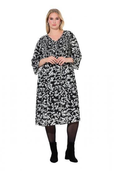 Ulla Popken 845825 Rochie midi cu flori și mânecă 3/4 Neagră - Rochii midi - Rochii midi la marimi mari