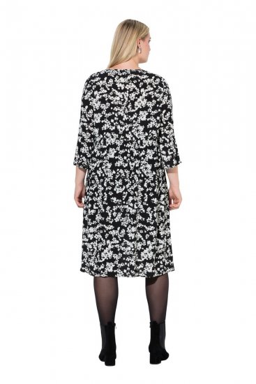 Ulla Popken 845825 Rochie midi cu flori și mânecă 3/4 Neagră - Rochii midi - Rochii midi la marimi mari