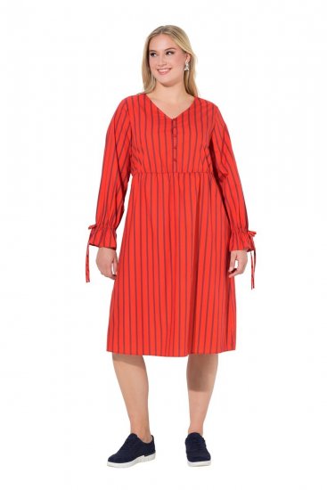 Ulla Popken 845863 Rochie midi în dungi cu cordon de legat Coral - Rochii midi - Rochii midi la marimi mari