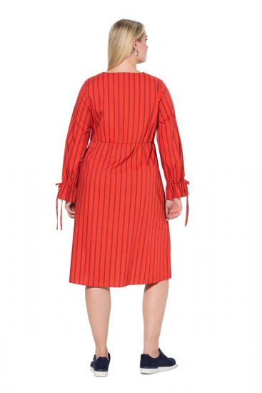 Ulla Popken 845863 Rochie midi în dungi cu cordon de legat Coral - Rochii midi - Rochii midi la marimi mari