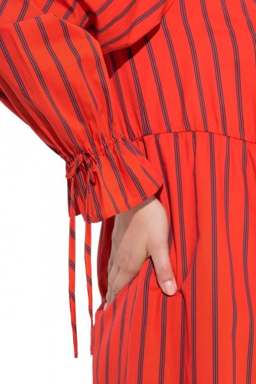 Ulla Popken 845863 Rochie midi în dungi cu cordon de legat Coral - Rochii midi - Rochii midi la marimi mari
