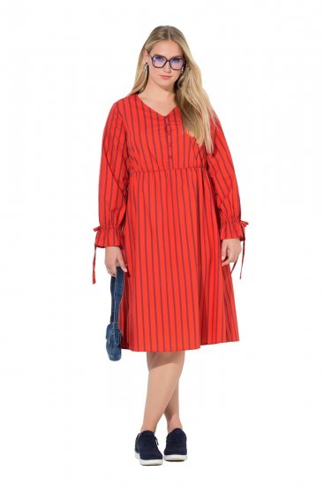 Ulla Popken 845863 Rochie midi în dungi cu cordon de legat Coral - Rochii midi - Rochii midi la marimi mari