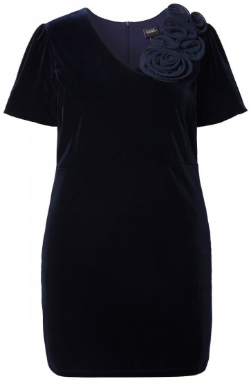Ulla Popken 846051 Rochie din catifea cu mânecă scurtă Bleumarin - Rochii de seară - Rochii de seară marimi mari