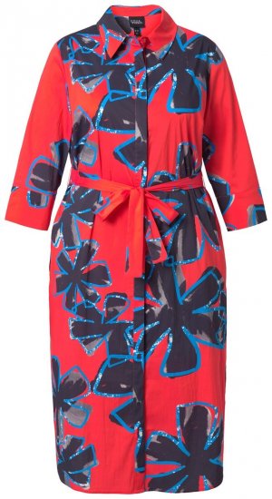 Ulla Popken 846164 Rochie tip cămașă cu flori Roșu - Rochii midi - Rochii midi la marimi mari