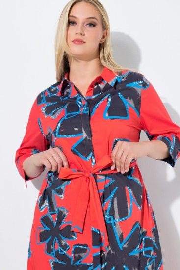 Ulla Popken 846164 Rochie tip cămașă cu flori Roșu - Rochii midi - Rochii midi la marimi mari