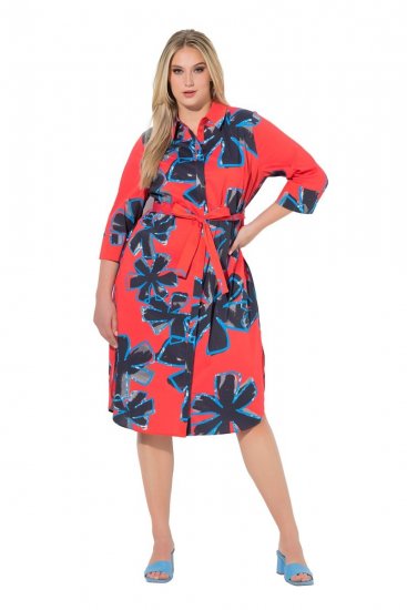 Ulla Popken 846164 Rochie tip cămașă cu flori Roșu - Rochii midi - Rochii midi la marimi mari