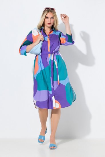 Ulla Popken 846351 Rochie tip cămașă imprimată Lila - Rochii midi - Rochii midi la marimi mari