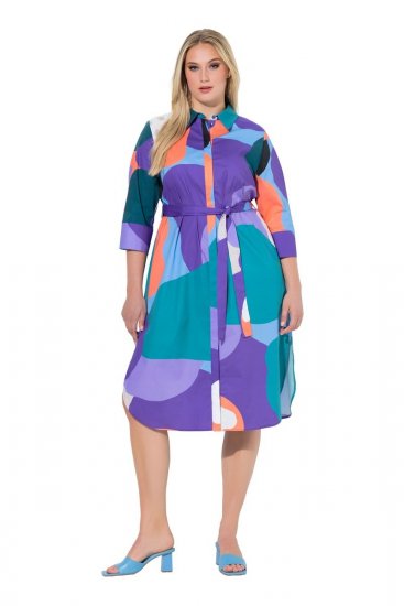Ulla Popken 846351 Rochie tip cămașă imprimată Lila - Rochii midi - Rochii midi la marimi mari