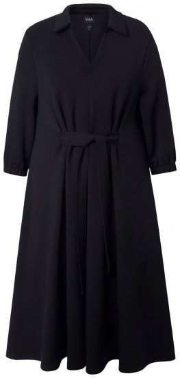 Ulla Popken 846373 Rochie midi cu cordon de legat Neagră - Rochii midi - Rochii midi la marimi mari