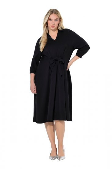 Ulla Popken 846373 Rochie midi cu cordon de legat Neagră - Rochii midi - Rochii midi la marimi mari