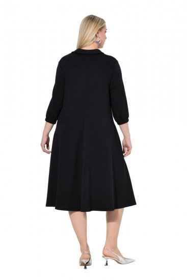 Ulla Popken 846373 Rochie midi cu cordon de legat Neagră - Rochii midi - Rochii midi la marimi mari