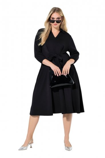 Ulla Popken 846373 Rochie midi cu cordon de legat Neagră - Rochii midi - Rochii midi la marimi mari