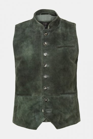 JP1880 846808 Vestă din piele întoarsă de capră Oliv închis - Trachten & Oktoberfest - Costume Oktoberfest mărimi mari (Trachten)