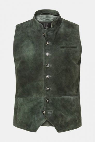 JP1880 846808 Vestă din piele întoarsă de capră Oliv închis - Trachten & Oktoberfest - Costume Oktoberfest mărimi mari (Trachten)