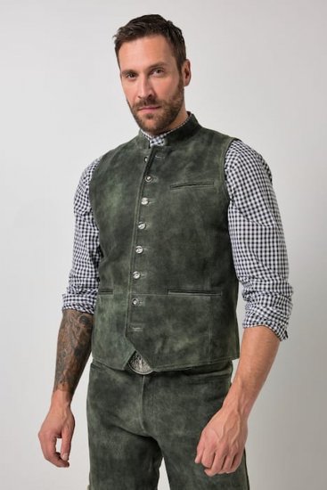 JP1880 846808 Vestă din piele întoarsă de capră Oliv închis - Trachten & Oktoberfest - Costume Oktoberfest mărimi mari (Trachten)