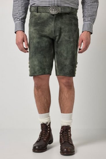 JP1880 846895 Bermude din piele întoarsă de capră Oliv închis - Pantaloni scurți - Pantaloni Scurți Mărimi mari Bărbați 